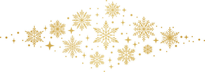 Gold gradient snowflake decorative clip art illustration, snow greeting card element, isolated