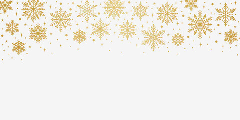 Gold gradient snow frame, vector snowflake banner, winter holiday snowfall illustration elegant gradient festive background design