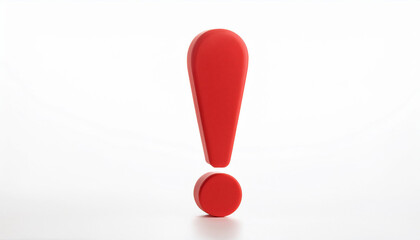 Red exclamation mark on white backdrop. Modern design. 3D rendering.
