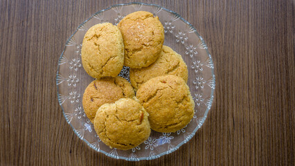 Homemade traditional cookies on a decorative glass plate