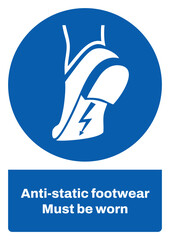 ISO mandatory safety signs sentence case text_anti-static footwear must be worn_portrait size a4/a3/a2/a1
