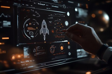 entrepreneurship launch rocket start flying up and network line connection, the Startup concept plan development business project digital technology idea of leadership, strategy Startup growth
