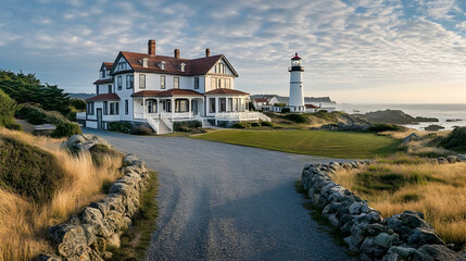 Coastal Maine lighthouse keeper's home with rocky Atlantic views and private cove, restored historic New England estate