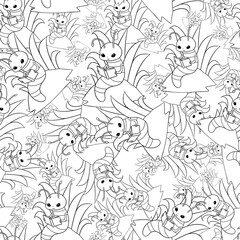 Cute Little Bookworm Inspired Repeat Pattern Design as Coloring Page
