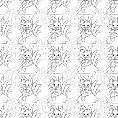 Cute Little Bookworm Inspired Repeat Pattern Design as Coloring Page
