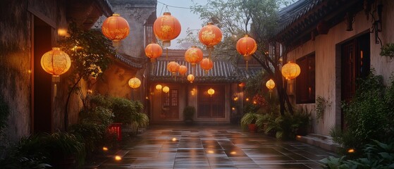 Obraz premium AI generator image of Clean the courtyard, lanterns,Lantern Festival, symbolizes the final day of Chinese New Year celebrations in Singapore and Malaysia, festive photography