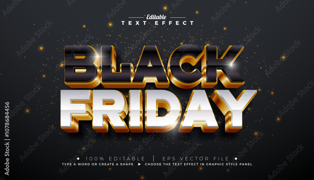 Fototapete black friday 3d text effect design. editable and scalable vector graphic style effect with black and