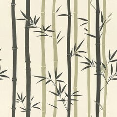 Natural seamless bamboo forest pattern in green and beige tones, ideal for eco-friendly and botanical interior decor themes