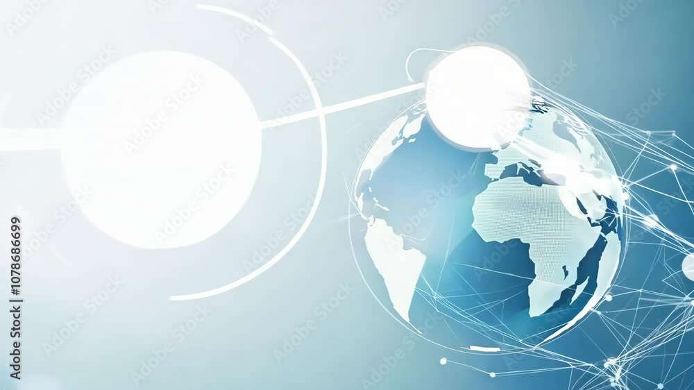 Poster background of planet earth rotating and showing technology connections in cyberspace with bokeh effe