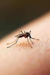 Macro Shot of Mosquito Feeding, Illustrating Disease Transmission