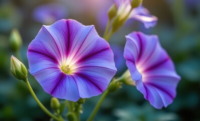 Beautiful blue and purple morning glories