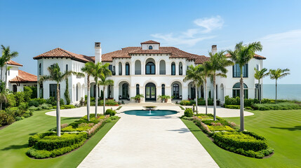 Santa Barbara Spanish colonial with Pacific views and citrus grove, California mission-style hilltop estate