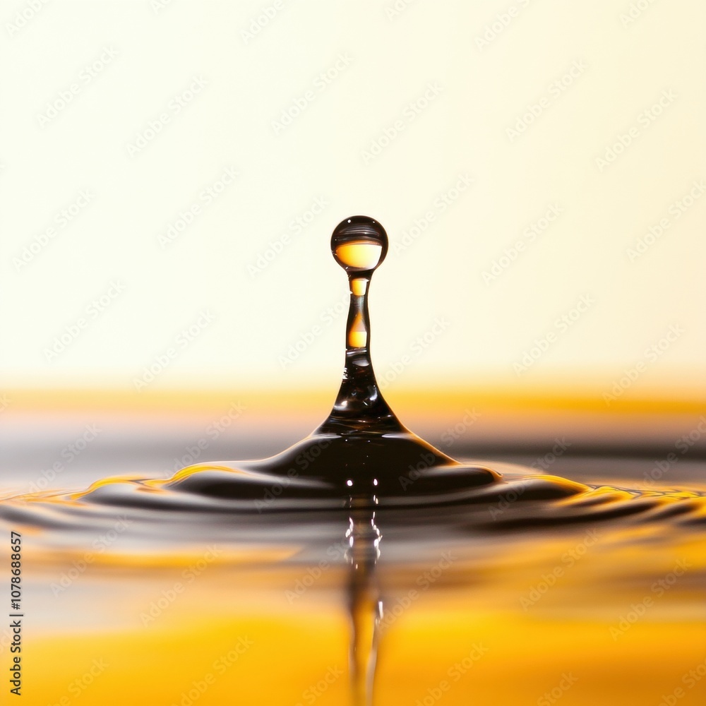 Poster water droplet splashing into a pool, creating ripples and reflections.
