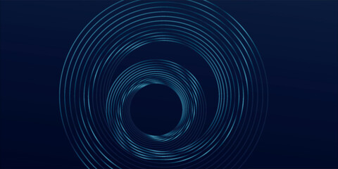 Abstract blue glowing geometric lines on dark blue background. Modern shiny blue circle lines pattern. Futuristic technology concept. Suit for cover, poster,