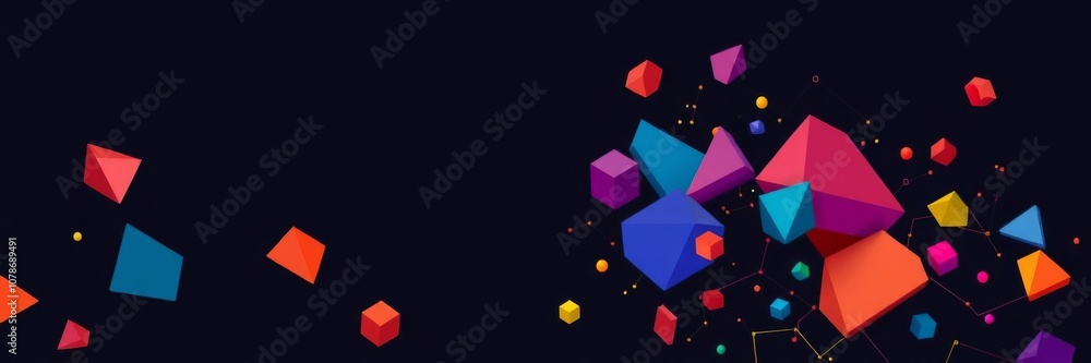 Poster geometric 3d structure with vibrant stepped design and futuristic forms, multicolored tech backgroun