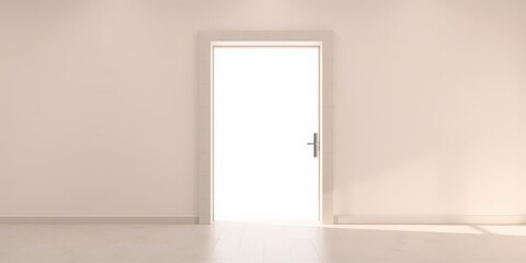 A minimalist photo of an open white door against a blank white background, entrance, blank, interior design