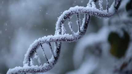 Frozen DNA double helix in snow.