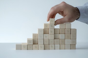 sale volume increase make business grow, Flips cube with icon graph and shopping cart symbol.
