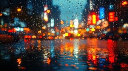 City Lights Through Rain
