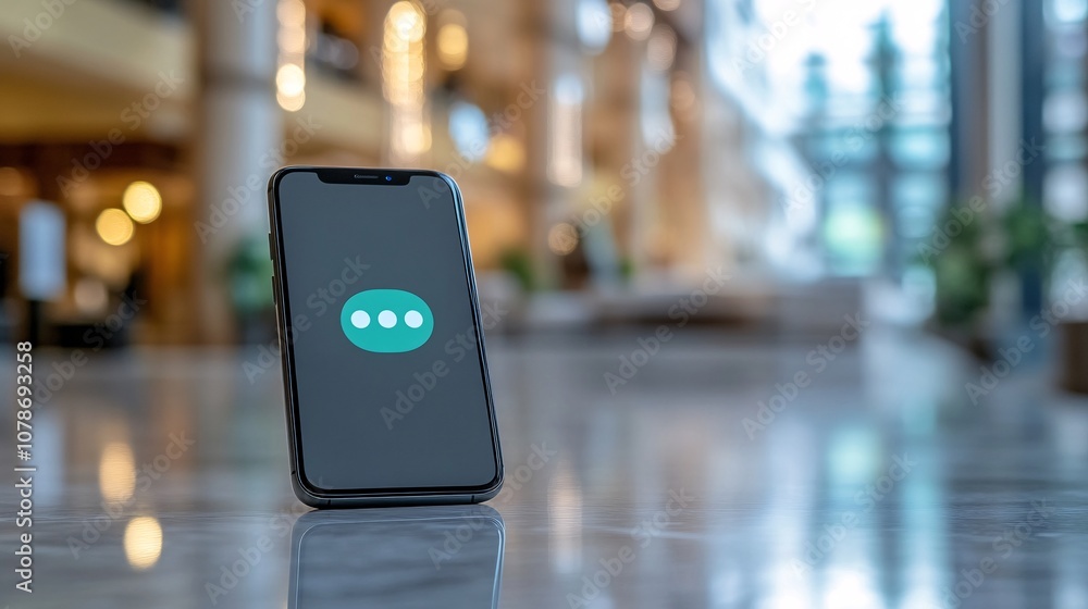 Leinwandbilder Screen view of an automated chatbot conversation on a smartphone, showing an AI assistant ready to help, representing modern digital customer support with side empty space for text Stockphoto style