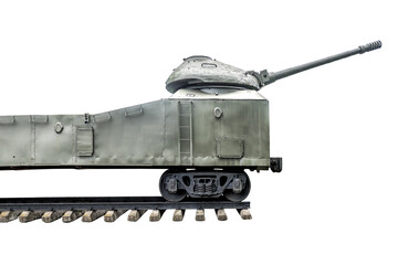 Old retro armoured train on white background