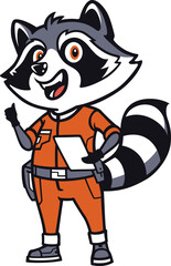 Cute Raccoon in Modern Orange Jumpsuit