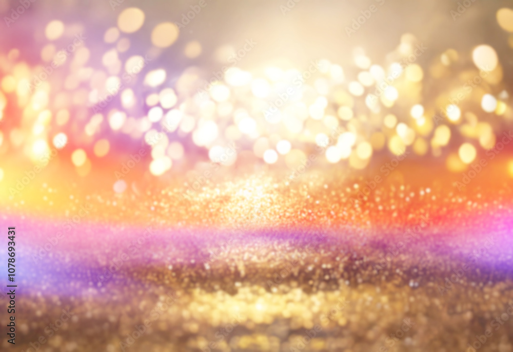 Poster a shimmering gold background with blurred out-of-focus bokeh lights.