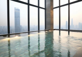Fototapeta premium Skyline City View Indoor Pool with Reflections
