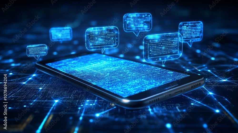 Poster Virtual customer support chat interface on a smartphone screen, showing real-time support messages, highlighting modern service accessibility with side empty space for text Stockphoto style
