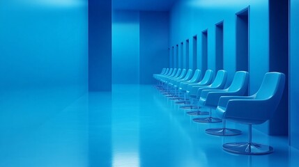 Call center environment with agents each focused on their tasks, creating a feeling of dedicated customer service with side empty space for text Stockphoto style