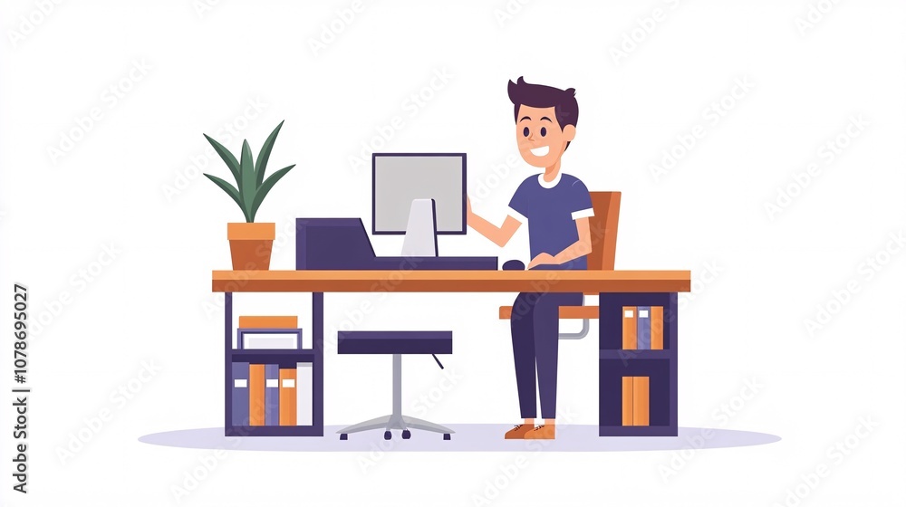Fototapete Service agent engaging with a customer through a video call, showcasing adaptability in a flexible home-office setup with side empty space for text Stockphoto style