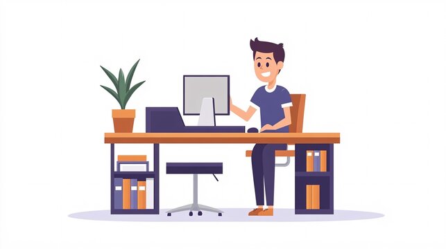 Service agent engaging with a customer through a video call, showcasing adaptability in a flexible home-office setup with side empty space for text Stockphoto style