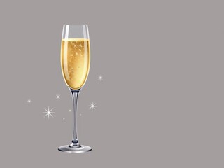 Realistic vector illustration of champagne glass with bubbles, clear, festive, crystal