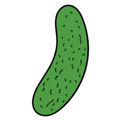 Hand drawn cartoon cucumber on white background.