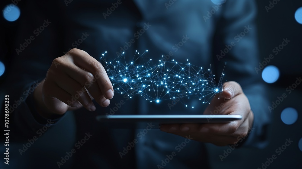 Fototapete Customer support agent reviewing client feedback on a digital tablet, showing attentiveness and quality service standards with side empty space for text Stockphoto style