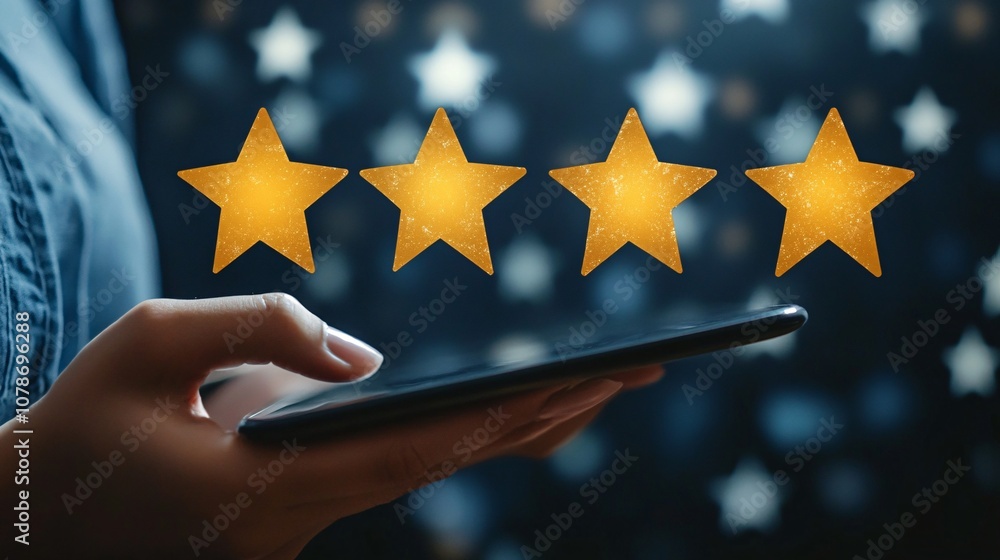 Fototapete Customer support agent reviewing client feedback on a digital tablet, showing attentiveness and quality service standards with side empty space for text Stockphoto style