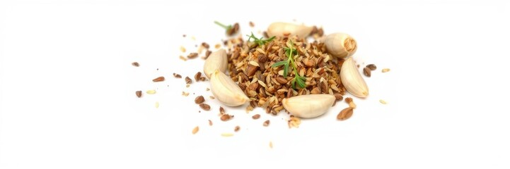 Obraz premium Fresh garlic bulbs with cloves isolated on a white background, detail, natural, pungent flavor