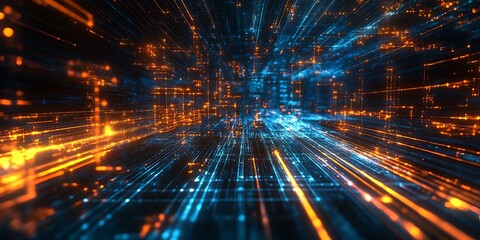 Obraz premium Digital light lines weaving through dark