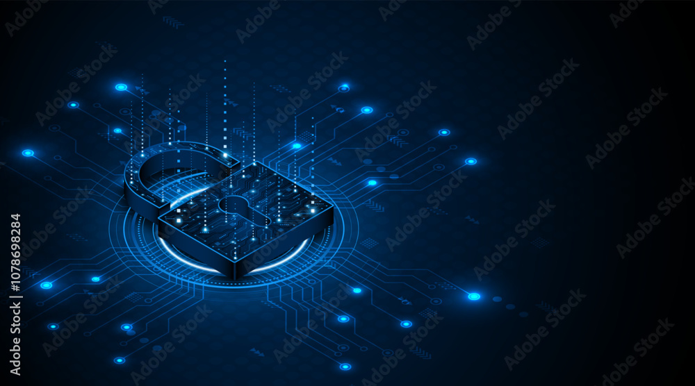 Poster Lock icon. Cyber ​​security and data protection concepts and privacy. Innovative concept of advanced safety technology	