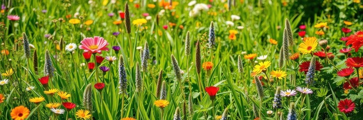 Vibrant green grass in a meadow on a sunny spring day, vibrant, natural, plants