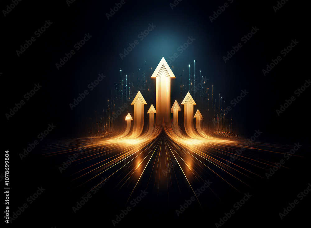Poster A group of golden arrows point upward on a dark background with a light glow.