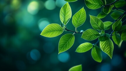 Fototapeta premium A arrangement of green leaves with additional space to add a Text. Perfect for nature themed content. 