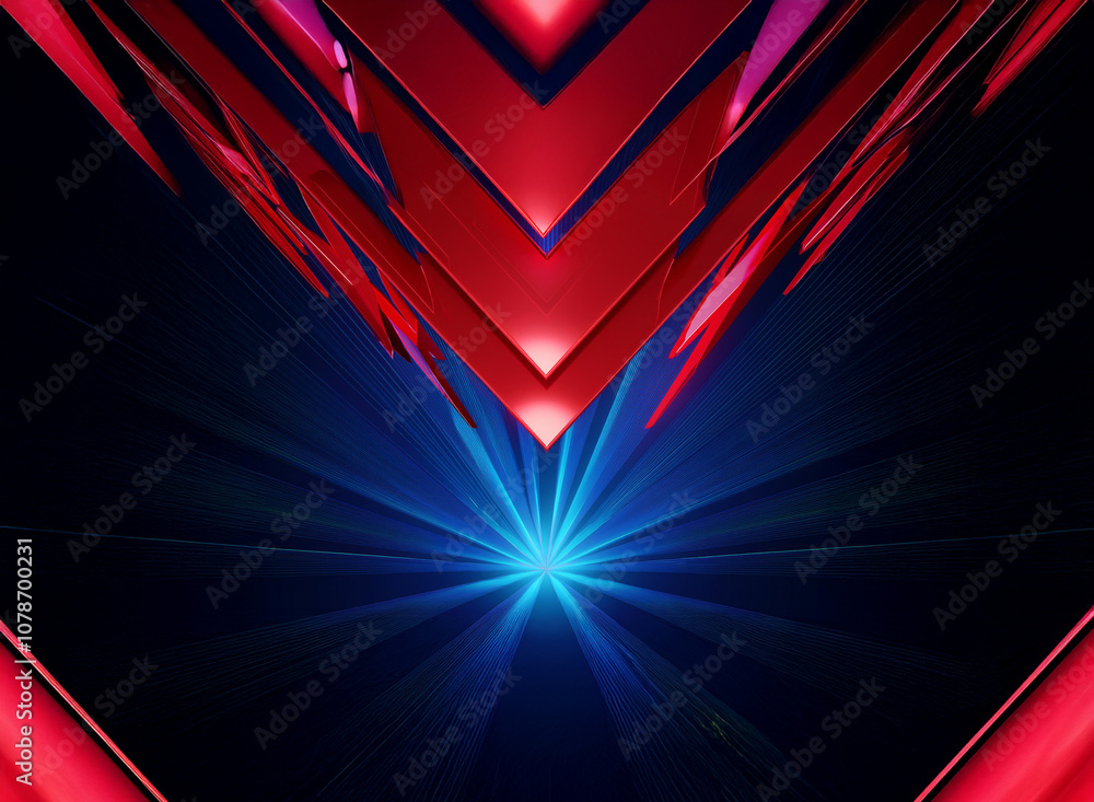 Aufkleber Abstract design with red arrows converging towards a glowing blue light in the center, creating a sense of speed and movement.