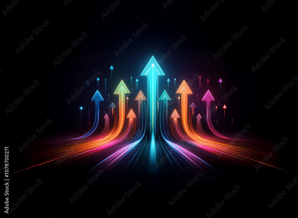 Poster A dark background with multiple glowing, colorful arrows pointing upwards, representing growth and success.