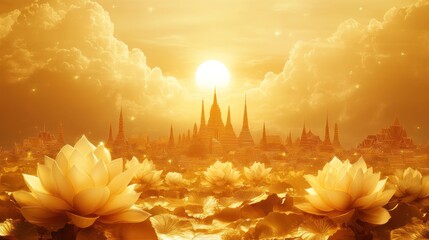 Golden Temple Sunset in Thailand