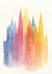 Watercolor, simple, minimalistic abstract geometric spires of a cathedral, with pastel colors.