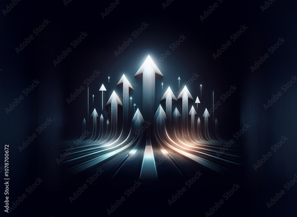 Poster A field of glowing arrows point upwards towards a bright light, symbolizing progress, ambition, and a future full of potential.