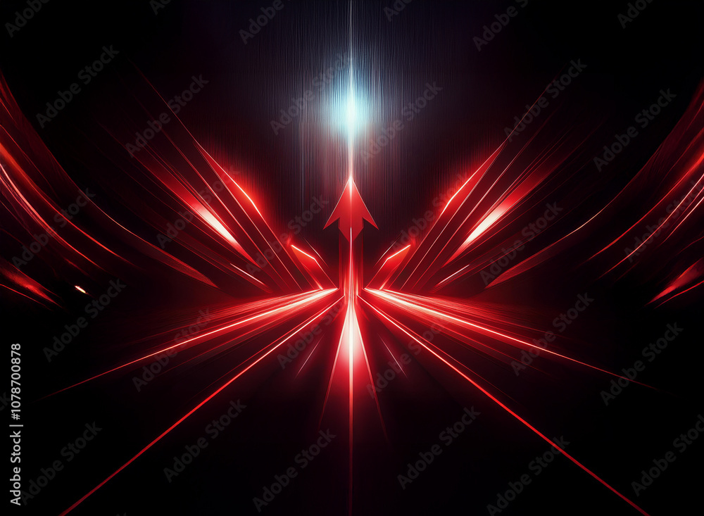 Poster a bright white light shines through a dark background with red streaks radiating out from the center