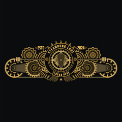 Steampunk badge logo with detail vintage gear circle.