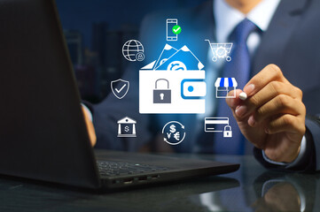  e-wallet, online payment by digital wallet. online banking service applications, mobile banking,...